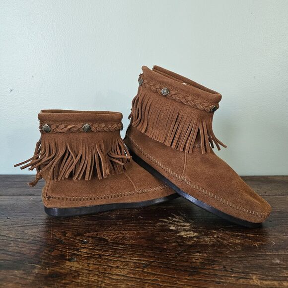 Minnetonka High Top Back Zip Boot Size 9 Brown Suede Leather Ankle - Picture 1 of 8